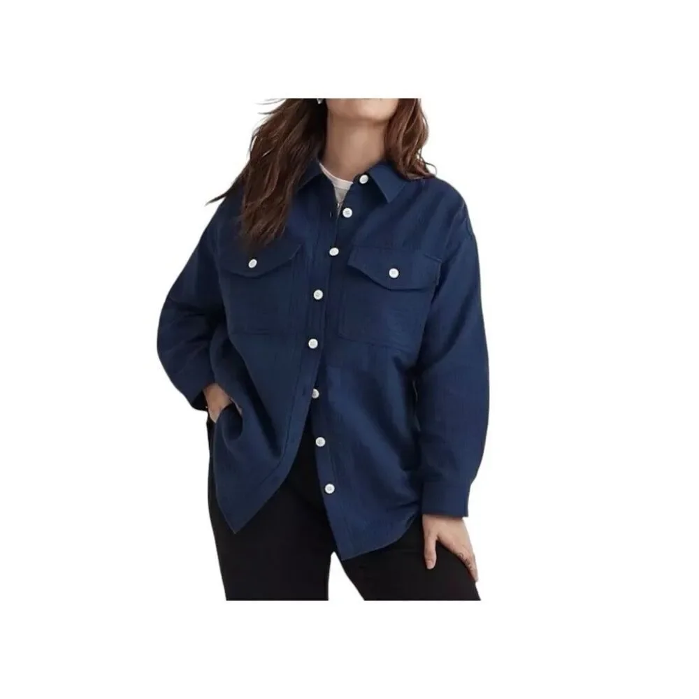 Madewell Super Oversized Shirt Jacket Passport Blue Shacket SZ L  #2307